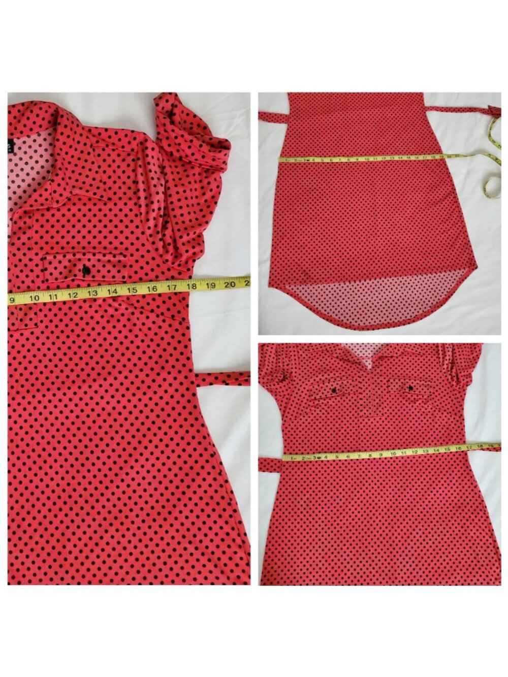 Enfocus Studio Women's Red Black Polka Dot High-Low Hem Shirt Dress Size 8 - Picture 8 of 9